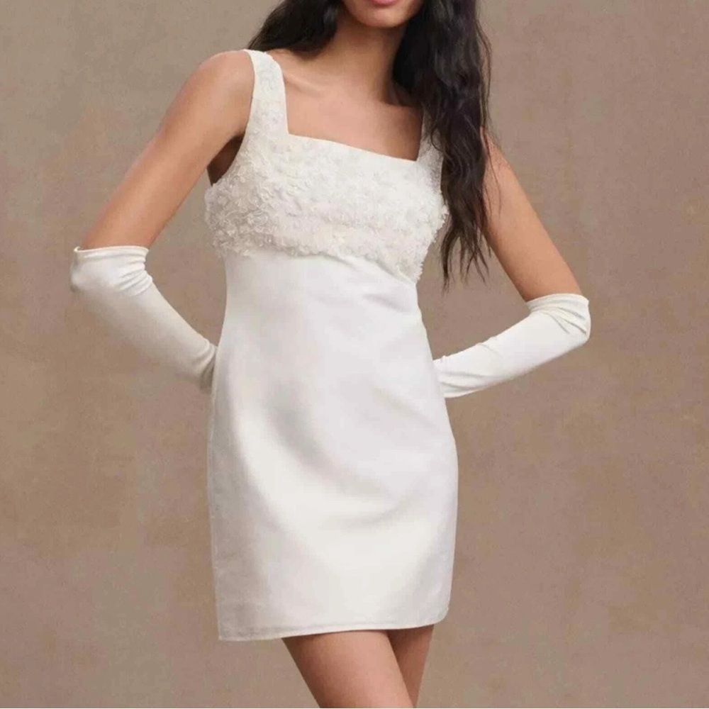BHLDN Meadow Embellished Square-Neck Mini Dress - size 16